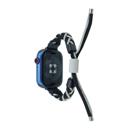 Silicone Bean Braided Cord Nylon Watch Band For Apple Watch SE 2022 44mm(Black Grey) by bashfashion