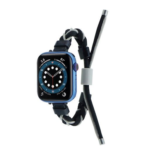 Silicone Bean Braided Cord Nylon Watch Band For Apple Watch SE 44mm(Black Grey) by bashfashion
