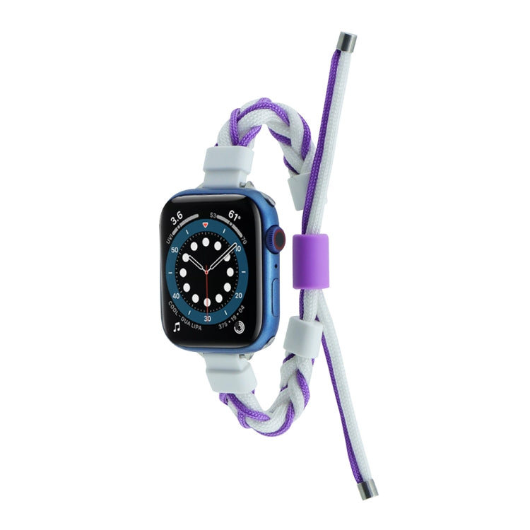 Silicone Bean Braided Cord Nylon Watch Band For Apple Watch 6 44mm(White Purple) by bashfashion