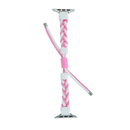 Silicone Bean Braided Cord Nylon Watch Band For Apple Watch 5 40mm(White Pink) by bashfashion