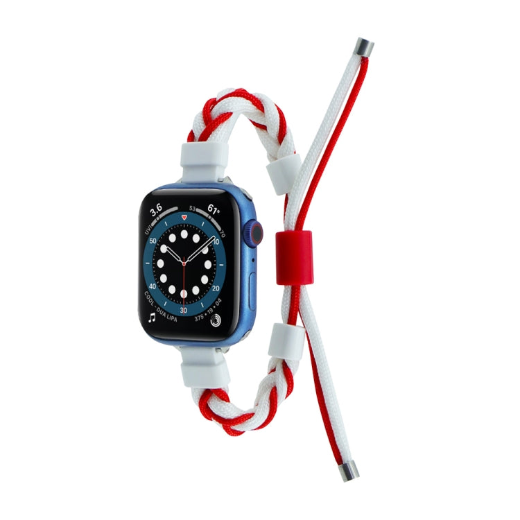 Silicone Bean Braided Cord Nylon Watch Band For Apple Watch 4 44mm(White Red) by bashfashion