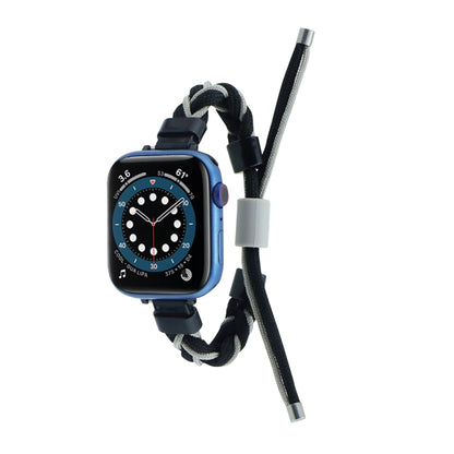 Silicone Bean Braided Cord Nylon Watch Band For Apple Watch SE 2023 44mm(Black Grey) by bashfashion