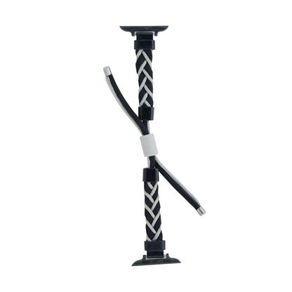 Silicone Bean Braided Cord Nylon Watch Band For Apple Watch SE 2023 44mm(Black Grey) by bashfashion