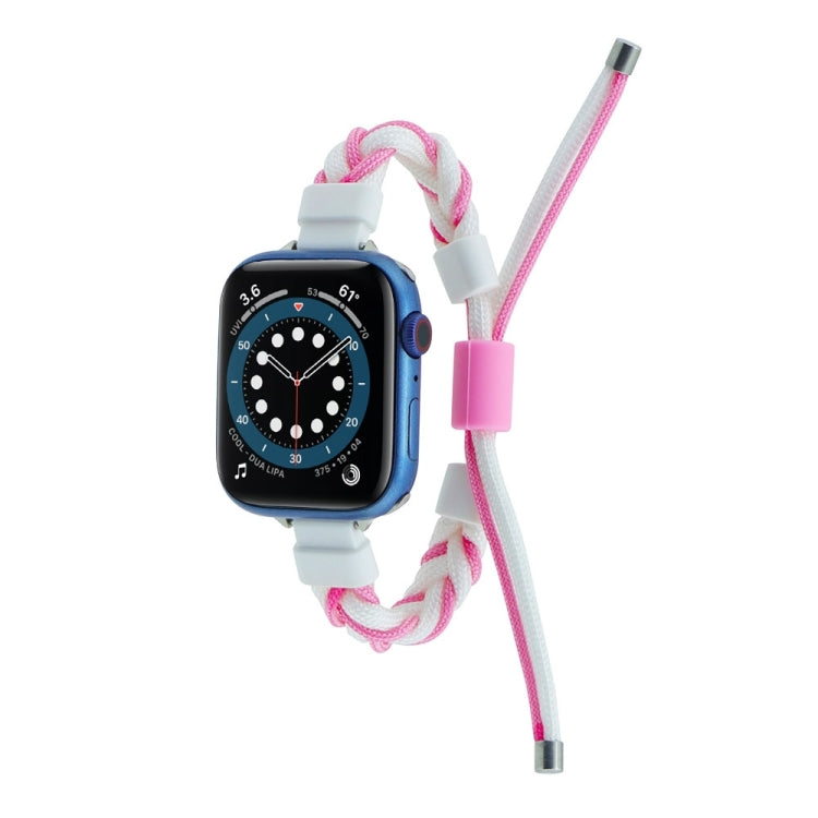 Silicone Bean Braided Cord Nylon Watch Band For Apple Watch SE 2023 40mm(White Pink) by bashfashion
