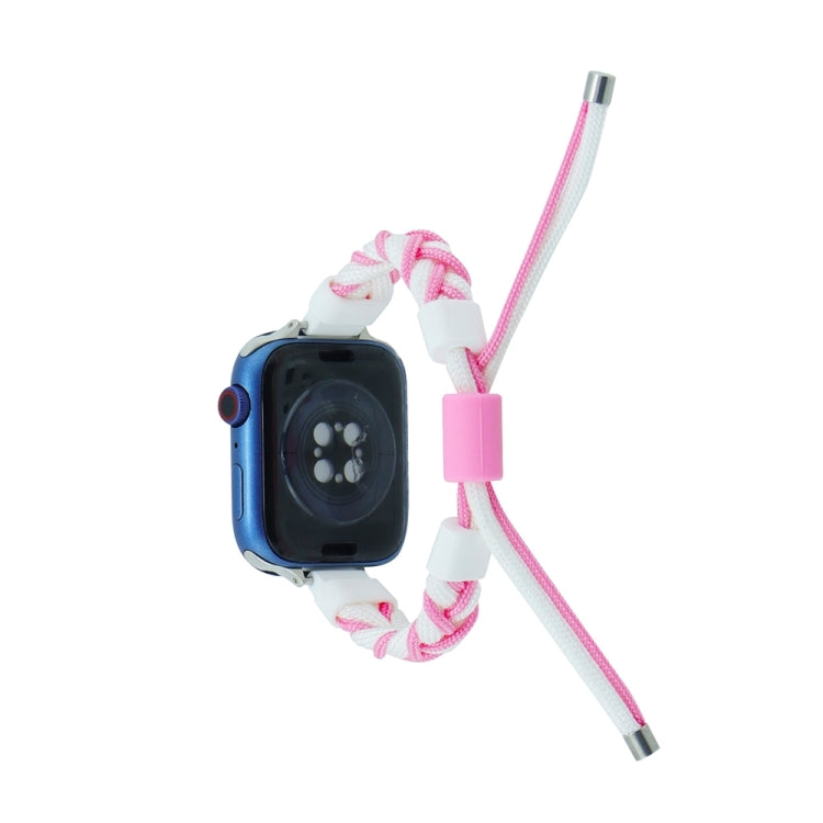 Silicone Bean Braided Cord Nylon Watch Band For Apple Watch SE 2023 40mm(White Pink) by bashfashion