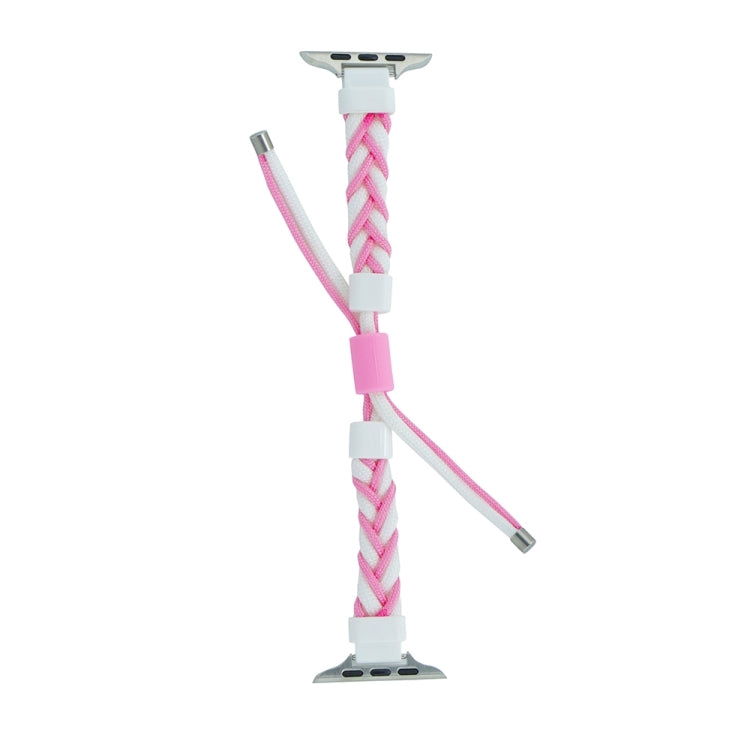 Silicone Bean Braided Cord Nylon Watch Band For Apple Watch SE 2023 40mm(White Pink) by bashfashion