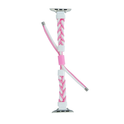 Silicone Bean Braided Cord Nylon Watch Band For Apple Watch SE 2023 40mm(White Pink) by bashfashion