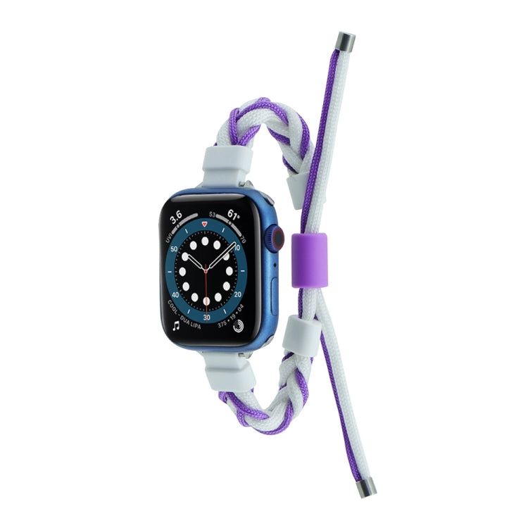 Silicone Bean Braided Cord Nylon Watch Band For Apple Watch Ultra 2 49mm(White Purple) by bashfashion