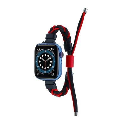 Silicone Bean Braided Cord Nylon Watch Band For Apple Watch 9 41mm(Black Red) by bashfashion