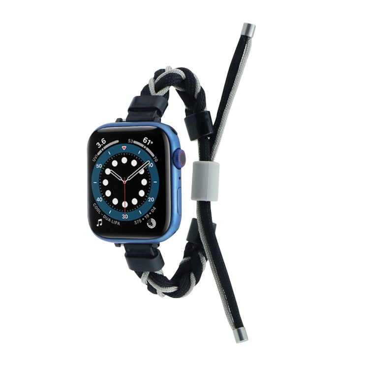 Silicone Bean Braided Cord Nylon Watch Band For Apple Watch 9 41mm(Black Grey) by bashfashion