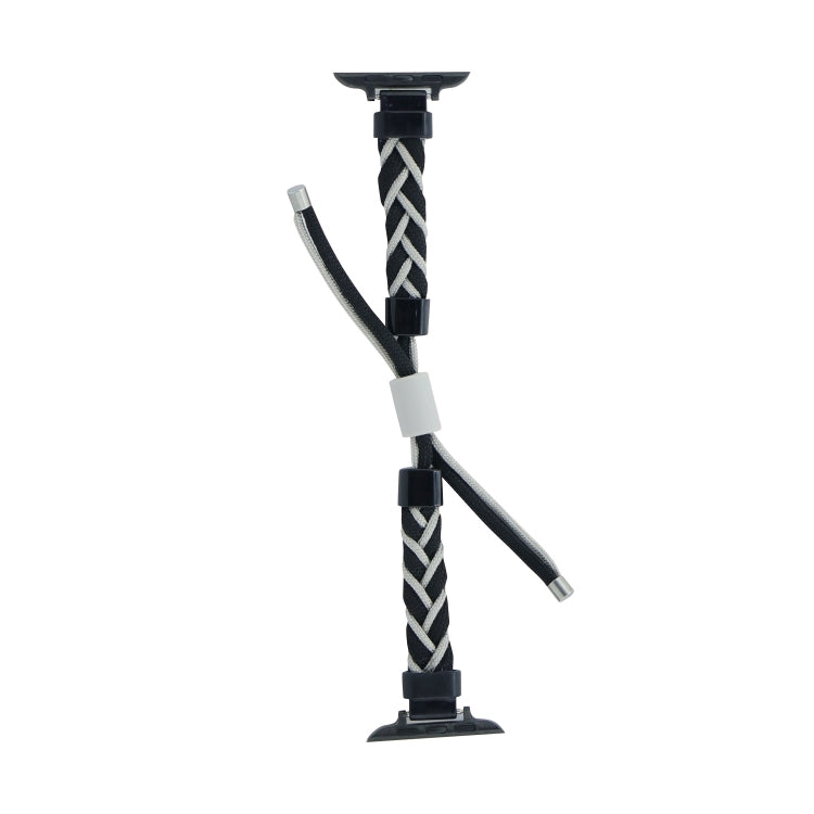 Silicone Bean Braided Cord Nylon Watch Band For Apple Watch 9 41mm(Black Grey) by bashfashion