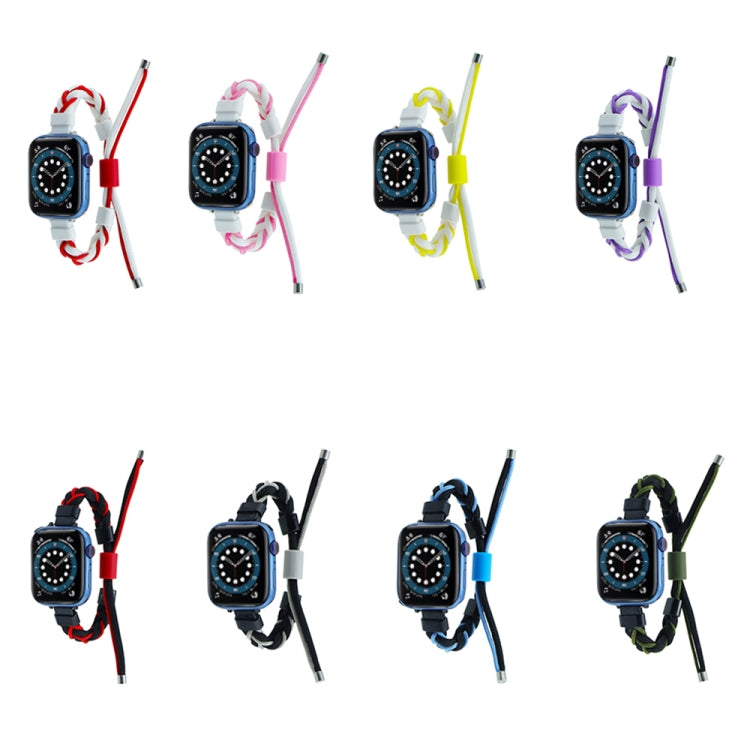 Silicone Bean Braided Cord Nylon Watch Band For Apple Watch SE 2023 40mm(White Pink) by bashfashion