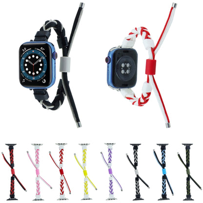 Silicone Bean Braided Cord Nylon Watch Band For Apple Watch 7 41mm(Black Blue) by bashfashion