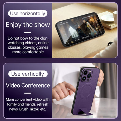 For iPhone 14 SULADA Folding Holder Lambskin Texture MagSafe Phone Case(Blue) by SULADA