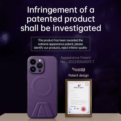 For iPhone 14 SULADA Folding Holder Lambskin Texture MagSafe Phone Case(Blue) by SULADA