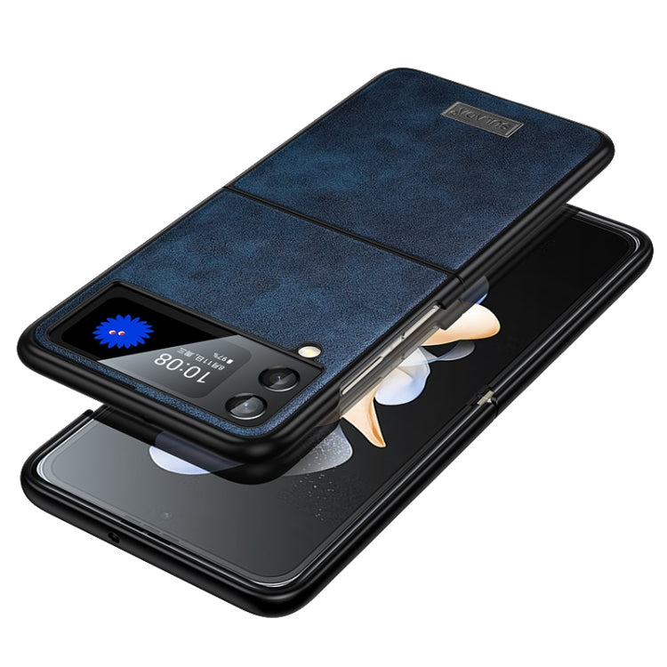 For Samsung Galaxy Z Flip4 SULADA Shockproof TPU + Handmade Leather Phone Case(Blue) by SULADA