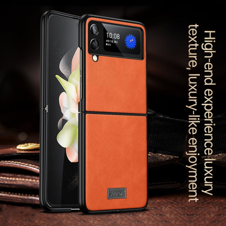 For Samsung Galaxy Z Flip4 SULADA Shockproof TPU + Handmade Leather Phone Case(Blue) by SULADA
