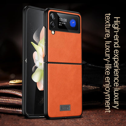 For Samsung Galaxy Z Flip4 SULADA Shockproof TPU + Handmade Leather Phone Case(Blue) by SULADA