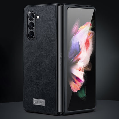 For Samsung Galaxy Z Fold6 SULADA Shockproof TPU + Handmade Leather Phone Case(Black) by SULADA
