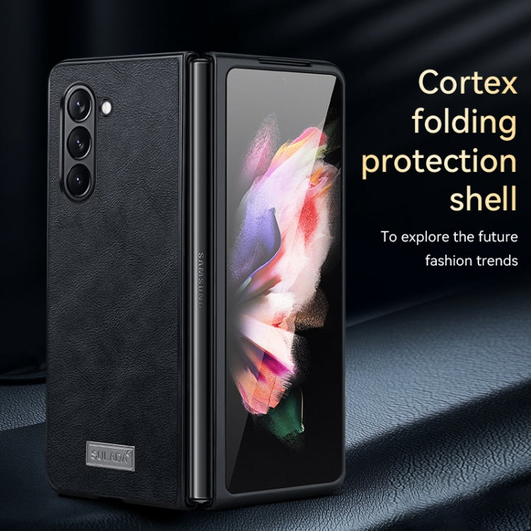 For Samsung Galaxy Z Fold6 SULADA Shockproof TPU + Handmade Leather Phone Case(Black) by SULADA
