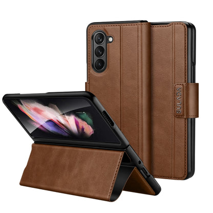 For Samsung Galaxy Z Fold5 SULADA All-inclusive Magnetic Snap Flip Leather Phone Case(Brown) by SULADA