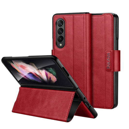 For Samsung Galaxy Z Fold4 / W23 SULADA All-inclusive Magnetic Snap Flip Leather Phone Case(Red) by SULADA