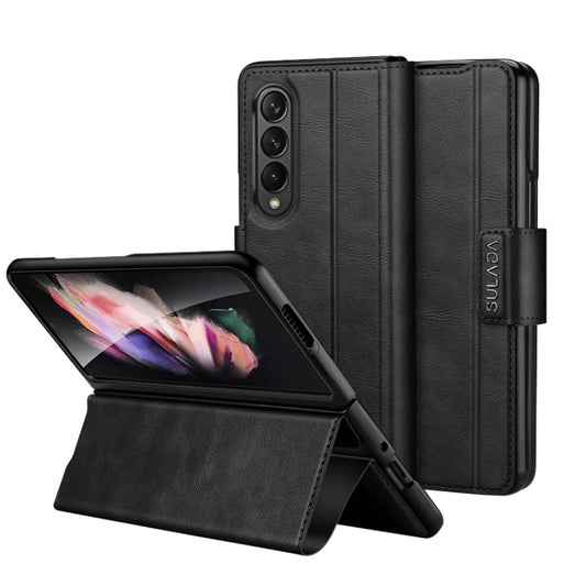For Samsung Galaxy Z Fold3 / W22 SULADA All-inclusive Magnetic Snap Flip Leather Phone Case(Black) by SULADA