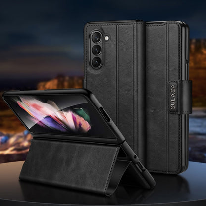 For Samsung Ga6axy Z Fold6 SULADA All-inclusive Magnetic Snap Flip Leather Phone Case(Black) by SULADA