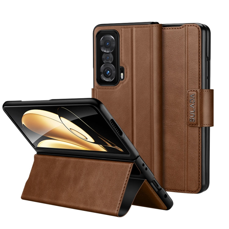 For Honor Magic V SULADA All-inclusive Magnetic Snap Flip Leather Phone Case(Brown) by SULADA