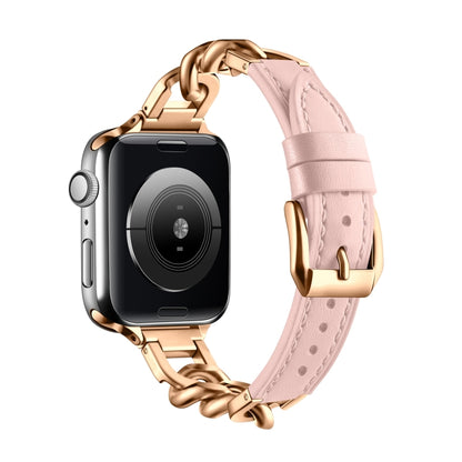 For Apple Watch Series 9 45mm Chain Genuine Leather Watch Band, Size: L(Rose Gold Pink) by bashfashion