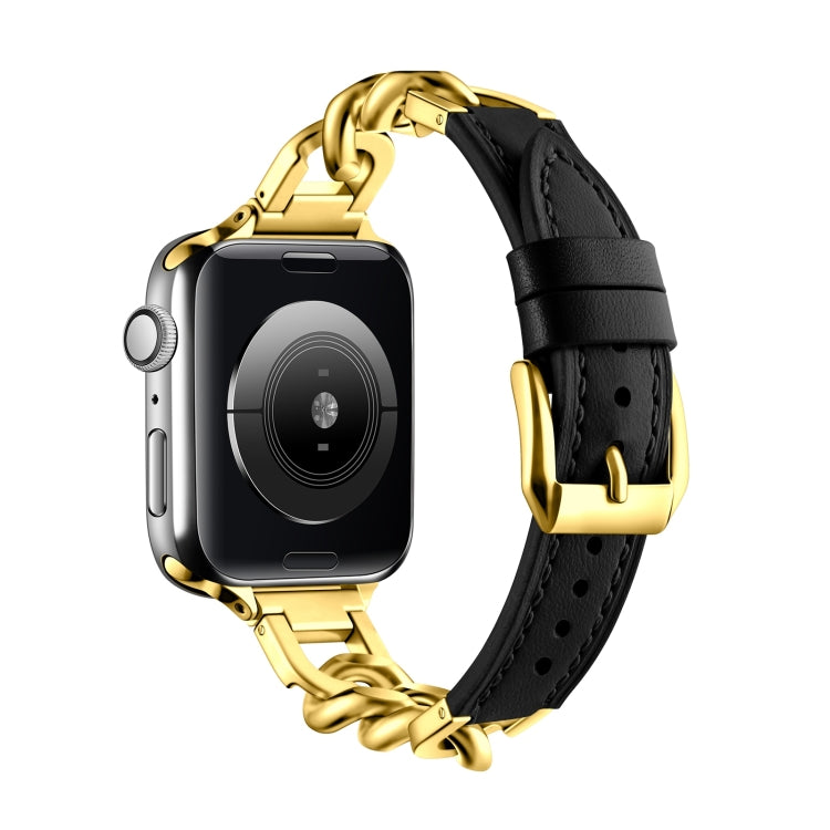 For Apple Watch Ultra 49mm Chain Genuine Leather Watch Band, Size: S(Gold Black) by bashfashion