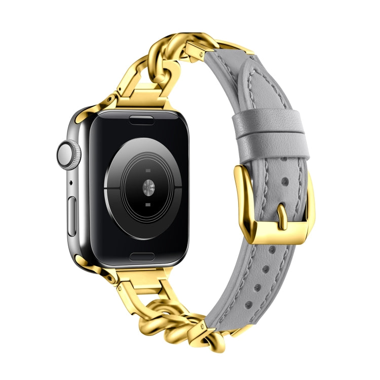 For Apple Watch Ultra 2 49mm Chain Genuine Leather Watch Band, Size: S(Gold Grey) by bashfashion