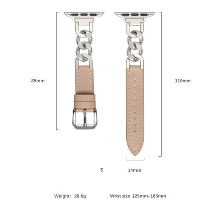For Apple Watch Series 10 42mm Chain Genuine Leather Watch Band, Size: S(Rose Gold Beige) by bashfashion