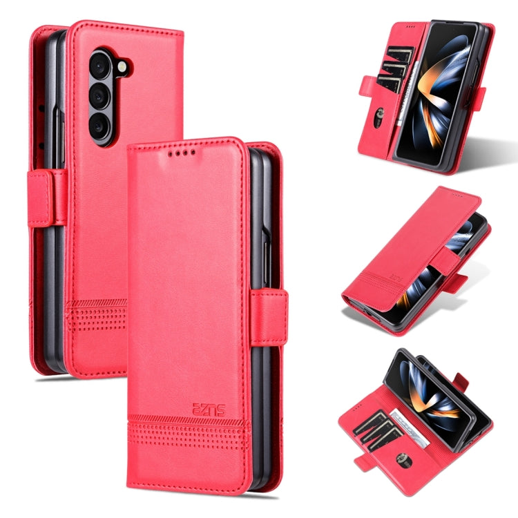 For Samsung Galaxy Z Fold5 5G AZNS Magnetic Calf Texture Flip Leather Phone Case(Red) by AZNS
