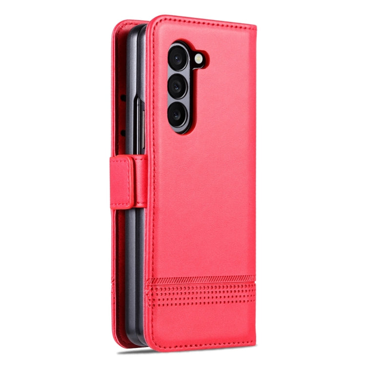 For Samsung Galaxy Z Fold5 5G AZNS Magnetic Calf Texture Flip Leather Phone Case(Red) by AZNS