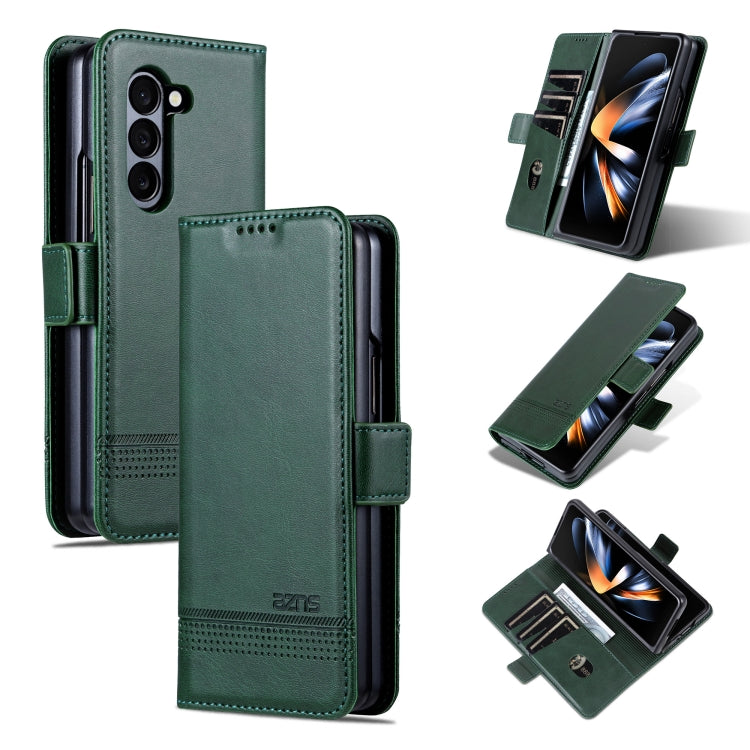 For Samsung Galaxy Z Fold6 5G AZNS Magnetic Calf Texture Flip Leather Phone Case(Dark Green) by AZNS