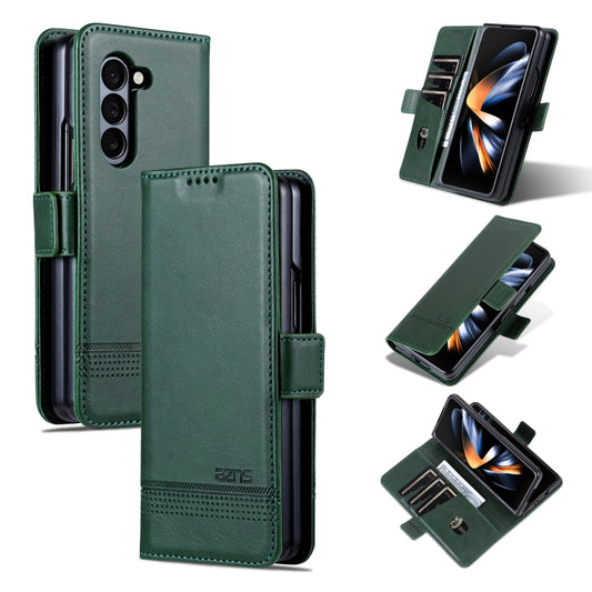 For Samsung Galaxy Z Fold6 5G AZNS Magnetic Calf Texture Flip Leather Phone Case(Dark Green) by AZNS
