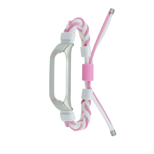 For Xiaomi Mi Band 4 / 3 Silicone Bean Braided Cord Nylon Watch Band(White Pink) by bashfashion