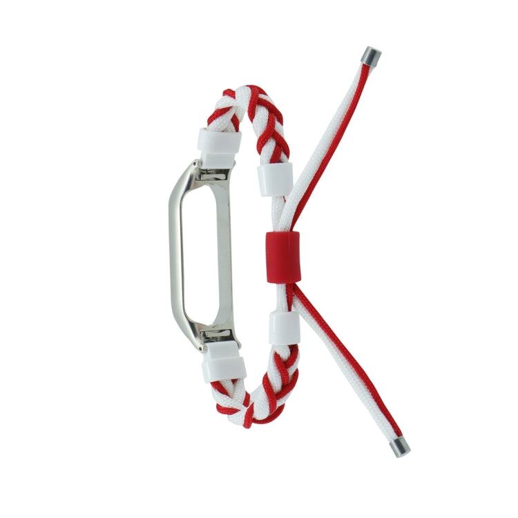For Xiaomi Mi Band 7 Silicone Bean Braided Cord Nylon Watch Band(White Red) by bashfashion