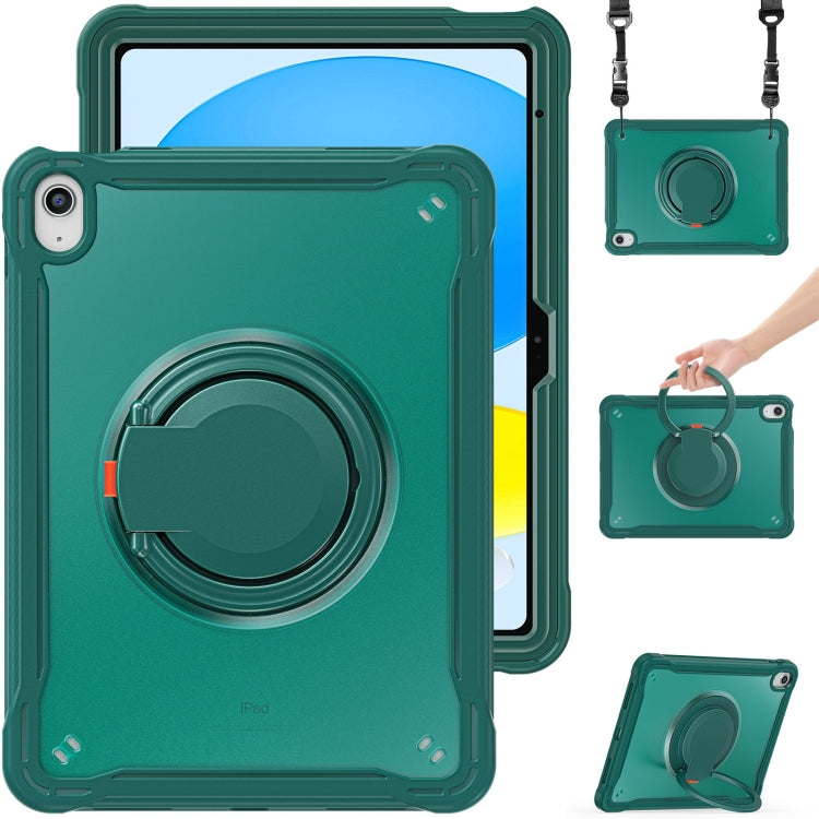 For iPad 2025 / 2022 Heavy Duty Hybrid Tablet Case with Handle & Strap(Dark Green) by bashfashion