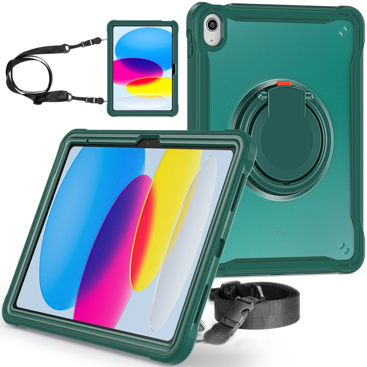 For iPad 2025 / 2022 Heavy Duty Hybrid Tablet Case with Handle & Strap(Dark Green) by bashfashion