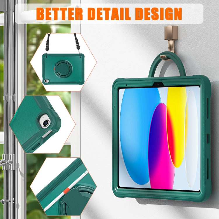 For iPad 2025 / 2022 Heavy Duty Hybrid Tablet Case with Handle & Strap(Dark Green) by bashfashion