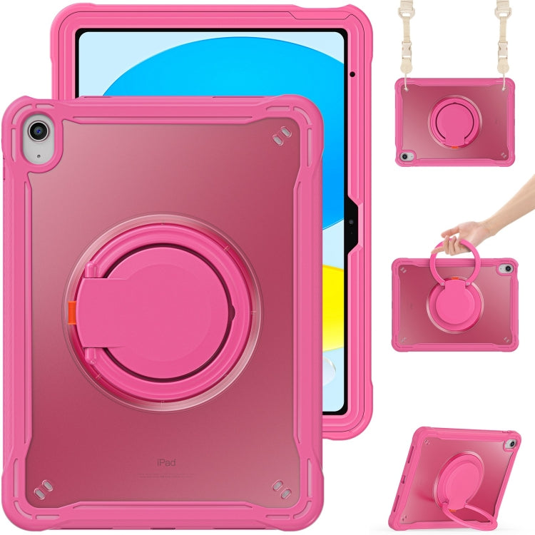 For iPad 2025 / 2022 Heavy Duty Hybrid Tablet Case with Handle & Strap(Rose Red) by bashfashion