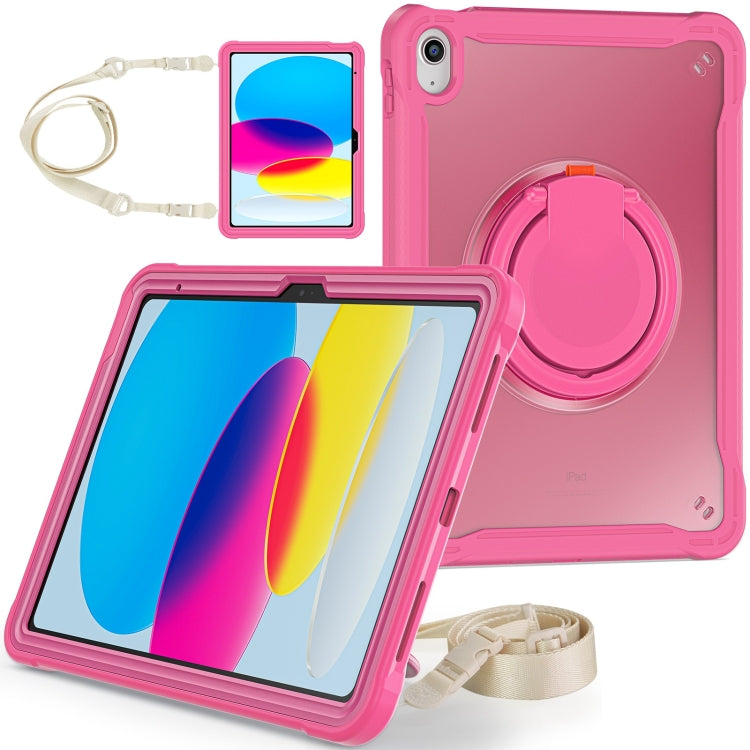 For iPad 2025 / 2022 Heavy Duty Hybrid Tablet Case with Handle & Strap(Rose Red) by bashfashion