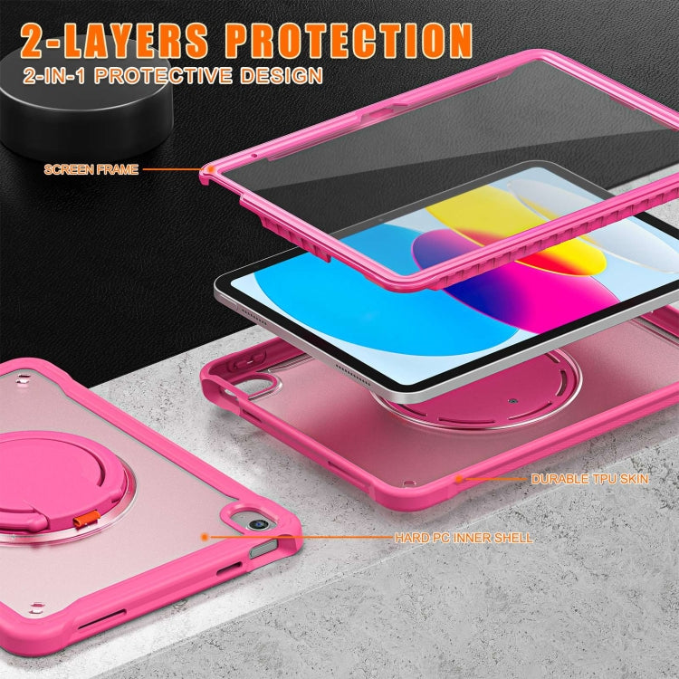 For iPad 2025 / 2022 Heavy Duty Hybrid Tablet Case with Handle & Strap(Rose Red) by bashfashion