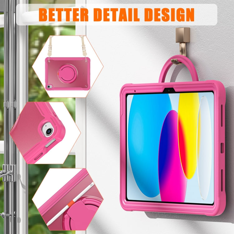 For iPad 2025 / 2022 Heavy Duty Hybrid Tablet Case with Handle & Strap(Rose Red) by bashfashion