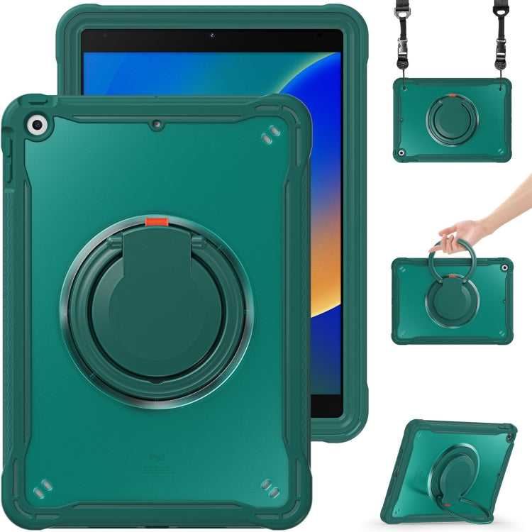 For iPad 10.2 2021 / 2020 / 2019 Heavy Duty Hybrid Tablet Case with Handle & Strap(Dark Green) by bashfashion