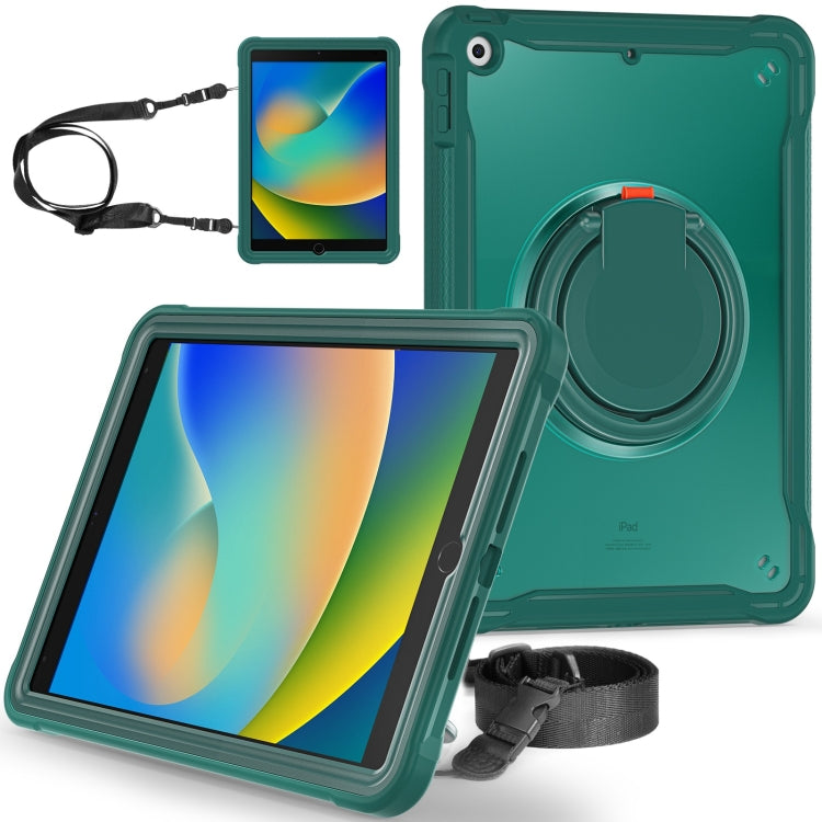 For iPad 10.2 2021 / 2020 / 2019 Heavy Duty Hybrid Tablet Case with Handle & Strap(Dark Green) by bashfashion