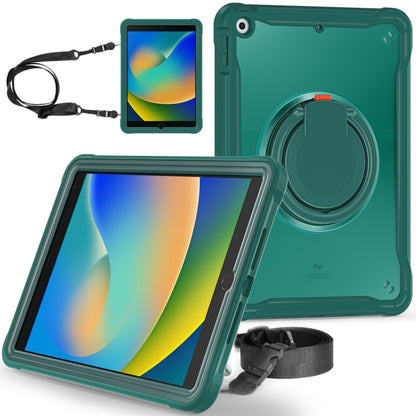 For iPad 10.2 2021 / 2020 / 2019 Heavy Duty Hybrid Tablet Case with Handle & Strap(Dark Green) by bashfashion