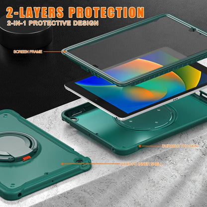 For iPad 10.2 2021 / 2020 / 2019 Heavy Duty Hybrid Tablet Case with Handle & Strap(Dark Green) by bashfashion